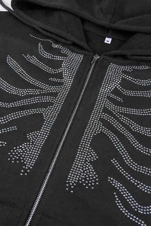 Style Core Aesthetics, New Style Trends - Rhinestone Skeleton Hoodie