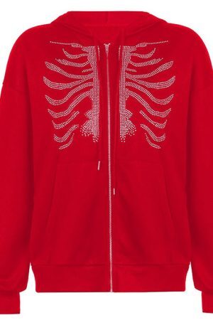 Style Core Aesthetics, New Style Trends - Rhinestone Skeleton Hoodie