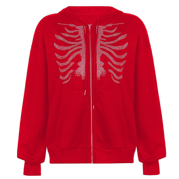 Style Core Aesthetics, New Style Trends - Rhinestone Skeleton Hoodie Style Core Aesthetics, New Style Trends - Rhinestone Skeleton Hoodie