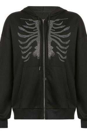 Style Core Aesthetics, New Style Trends - Rhinestone Skeleton Hoodie