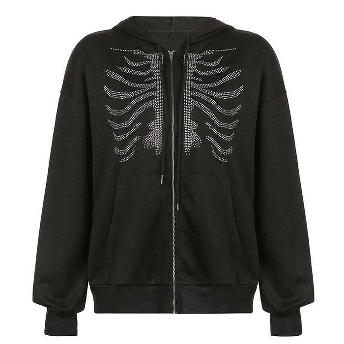 Style Core Aesthetics, New Style Trends - Rhinestone Skeleton Hoodie Style Core Aesthetics, New Style Trends - Rhinestone Skeleton Hoodie
