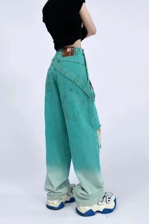 Style Core Aesthetics, New Style Trends - Ripped Denim Strap Baggy Jeans