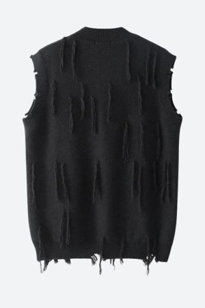 Style Core Aesthetics, New Style Trends - Ripped Tasseled Sweater Vest