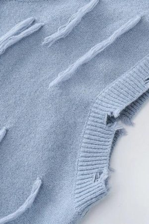 Style Core Aesthetics, New Style Trends - Ripped Tasseled Sweater Vest