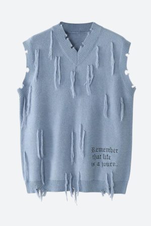 Style Core Aesthetics, New Style Trends - Ripped Tasseled Sweater Vest