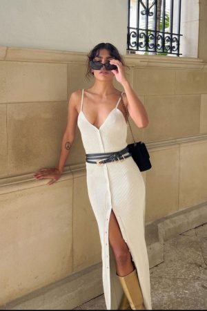 Style Core Aesthetics, New Style Trends - Robe longue maille côtelée 'Charlotte'