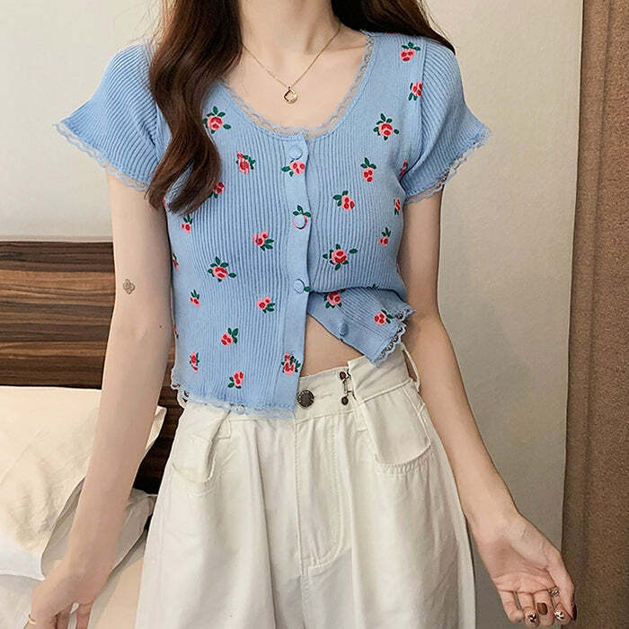 Style Core Aesthetics, New Style Trends - Rose Ribbed Button Up Top