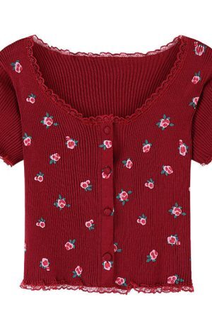 Style Core Aesthetics, New Style Trends - Rose Ribbed Button Up Top