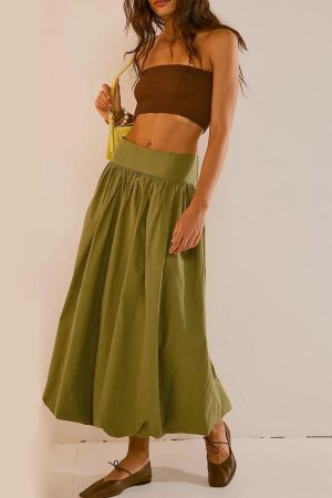 Style Core Aesthetics, New Style Trends - Ruched Bubble Hem Midi Skirt