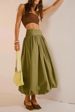 Style Core Aesthetics, New Style Trends - Ruched Bubble Hem Midi Skirt