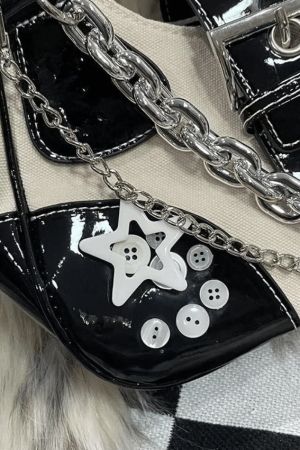 Style Core Aesthetics, New Style Trends - Sac à Bandoulière à Boucle Patchwork Orné de Chaînes d'Étoiles