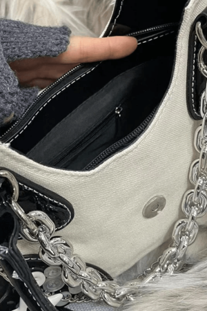 Style Core Aesthetics, New Style Trends - Sac à Bandoulière à Boucle Patchwork Orné de Chaînes d'Étoiles