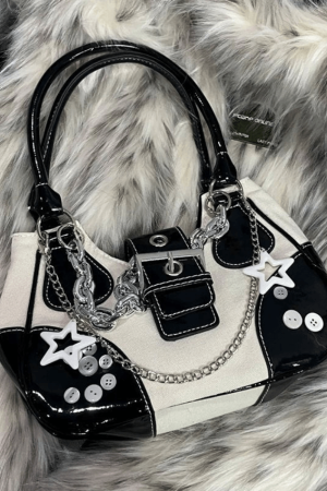 Style Core Aesthetics, New Style Trends - Sac à Bandoulière à Boucle Patchwork Orné de Chaînes d'Étoiles