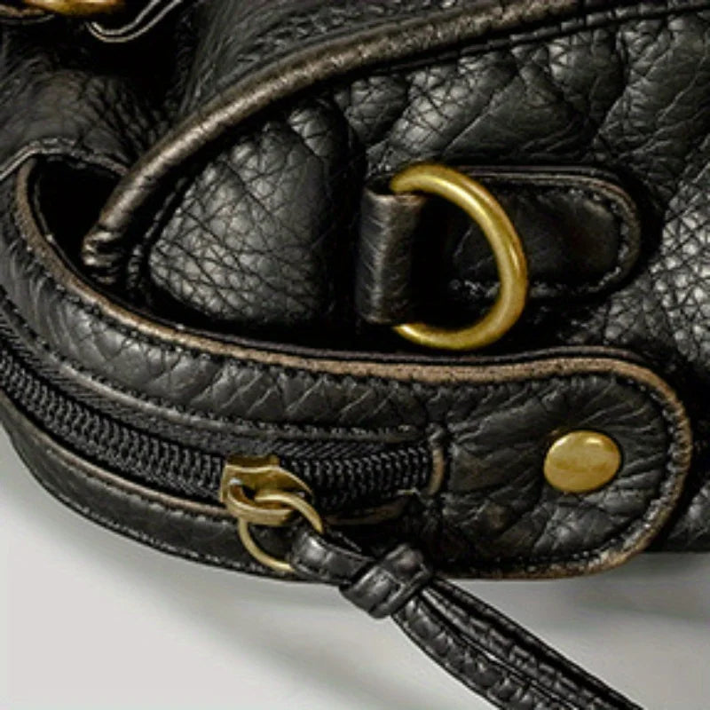 Style Core Aesthetics, New Style Trends - Sac bandoulière Y2K rétro moto en simili cuir Style Core Aesthetics, New Style Trends - Sac bandoulière Y2K rétro moto en simili cuir