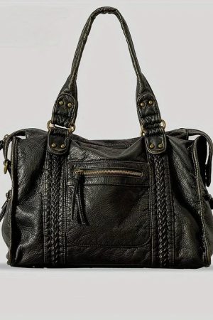 Style Core Aesthetics, New Style Trends - Sac bandoulière Y2K rétro moto en simili cuir