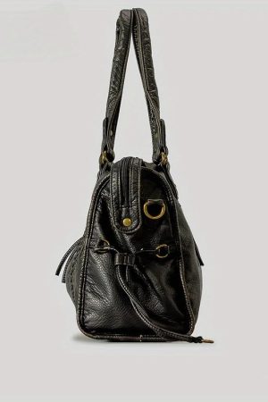 Style Core Aesthetics, New Style Trends - Sac bandoulière Y2K rétro moto en simili cuir