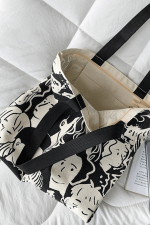 Style Core Aesthetics, New Style Trends - Sac cabas en toile à imprimé visage monochrome