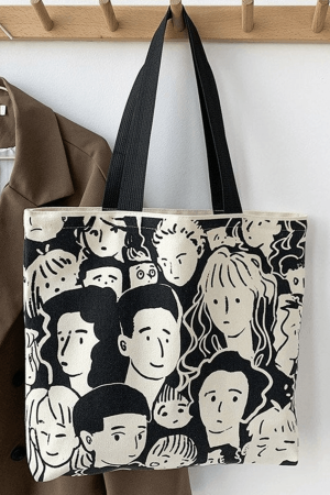 Style Core Aesthetics, New Style Trends - Sac cabas en toile à imprimé visage monochrome