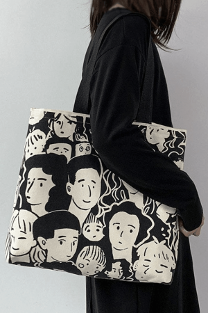 Style Core Aesthetics, New Style Trends - Sac cabas en toile à imprimé visage monochrome
