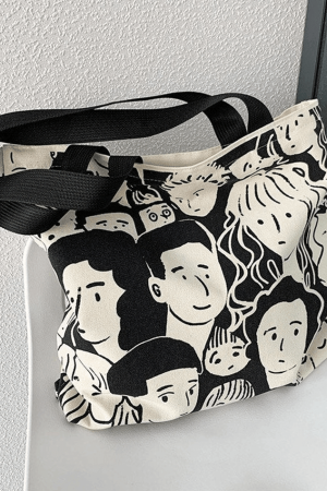 Style Core Aesthetics, New Style Trends - Sac cabas en toile à imprimé visage monochrome