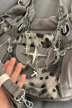 Style Core Aesthetics, New Style Trends - Sac Léopard Fausse Fourrure Y2K Grunge