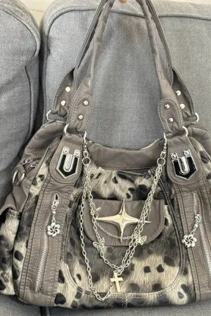 Style Core Aesthetics, New Style Trends - Sac Léopard Fausse Fourrure Y2K Grunge