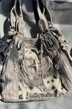 Style Core Aesthetics, New Style Trends - Sac Léopard Fausse Fourrure Y2K Grunge