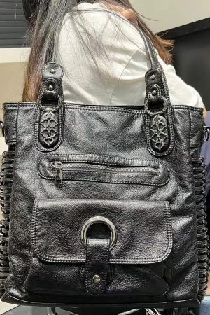 Style Core Aesthetics, New Style Trends - Sac Vintage Noir Y2K à Anneau