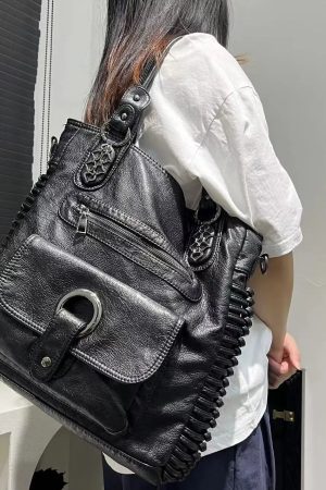 Style Core Aesthetics, New Style Trends - Sac Vintage Noir Y2K à Anneau
