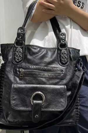 Style Core Aesthetics, New Style Trends - Sac Vintage Noir Y2K à Anneau