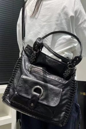 Style Core Aesthetics, New Style Trends - Sac Vintage Noir Y2K à Anneau