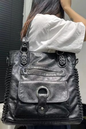Style Core Aesthetics, New Style Trends - Sac Vintage Noir Y2K à Anneau