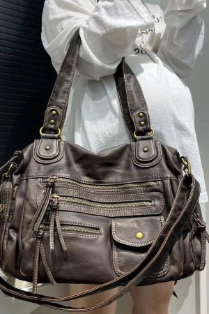 Style Core Aesthetics, New Style Trends - Sac Y2K moto vintage en simili cuir