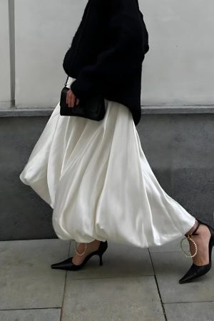 Style Core Aesthetics, New Style Trends - Satin A-Line Bubble Midi Skirt