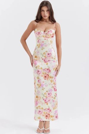 Style Core Aesthetics, New Style Trends - Satin Floral Pencil Maxi Dress