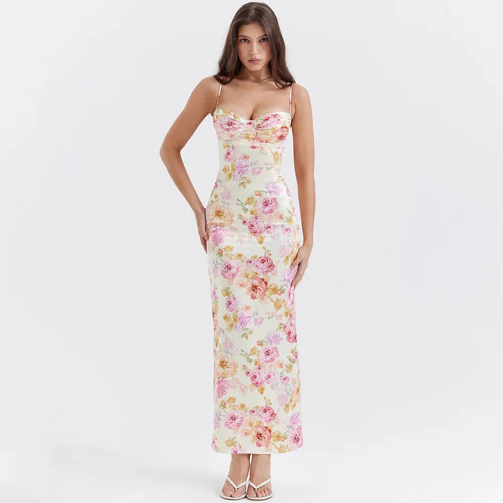 Style Core Aesthetics, New Style Trends - Satin Floral Pencil Maxi Dress