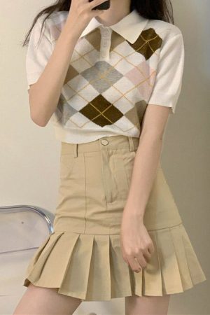 Style Core Aesthetics, New Style Trends - Self Made Argyle Collar Top