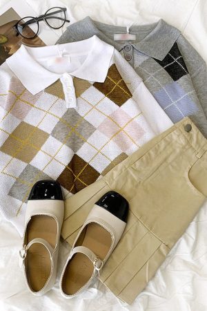 Style Core Aesthetics, New Style Trends - Self Made Argyle Collar Top