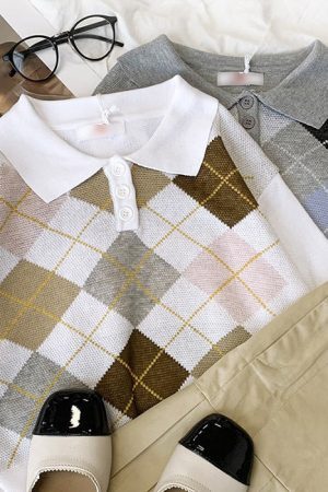 Style Core Aesthetics, New Style Trends - Self Made Argyle Collar Top