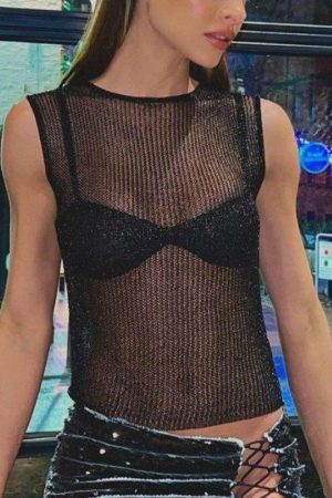 Style Core Aesthetics, New Style Trends - Semi Sheer Metallic Tank Top