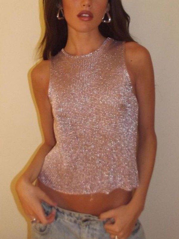 Style Core Aesthetics, New Style Trends - Semi Sheer Metallic Tank Top Style Core Aesthetics, New Style Trends - Semi Sheer Metallic Tank Top