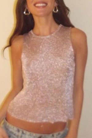 Style Core Aesthetics, New Style Trends - Semi Sheer Metallic Tank Top