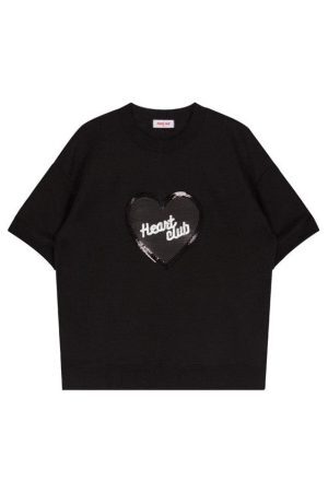 Style Core Aesthetics, New Style Trends - Sequin Heart Club T-Shirt