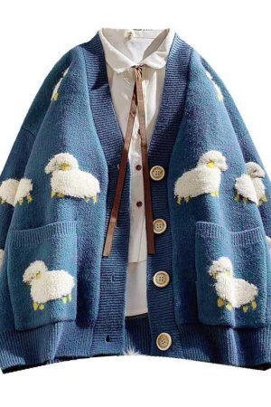 Style Core Aesthetics, New Style Trends - Sheep Embroidery Knitted Cardigan