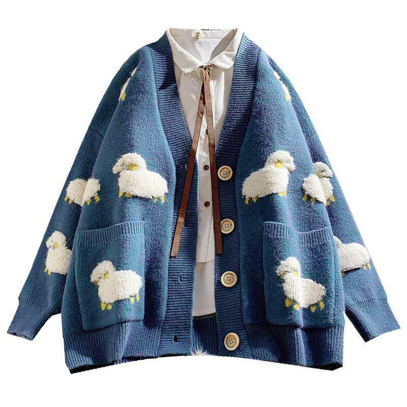 Style Core Aesthetics, New Style Trends - Sheep Embroidery Knitted Cardigan Style Core Aesthetics, New Style Trends - Sheep Embroidery Knitted Cardigan
