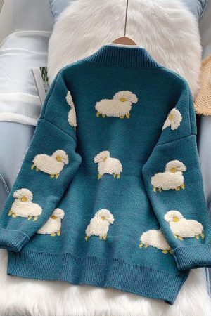 Style Core Aesthetics, New Style Trends - Sheep Embroidery Knitted Cardigan