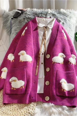 Style Core Aesthetics, New Style Trends - Sheep Embroidery Knitted Cardigan