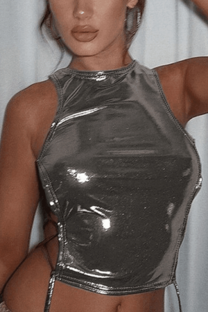 Style Core Aesthetics, New Style Trends - Side Tie Metallic Cropped Tank Top
