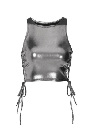 Style Core Aesthetics, New Style Trends - Side Tie Metallic Cropped Tank Top