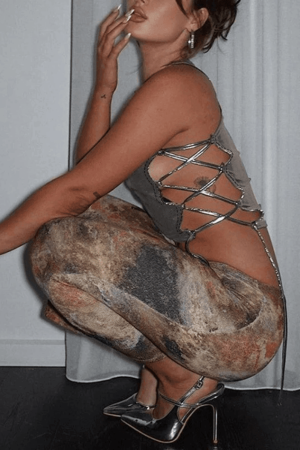 Style Core Aesthetics, New Style Trends - Side Tie Metallic Cropped Tank Top